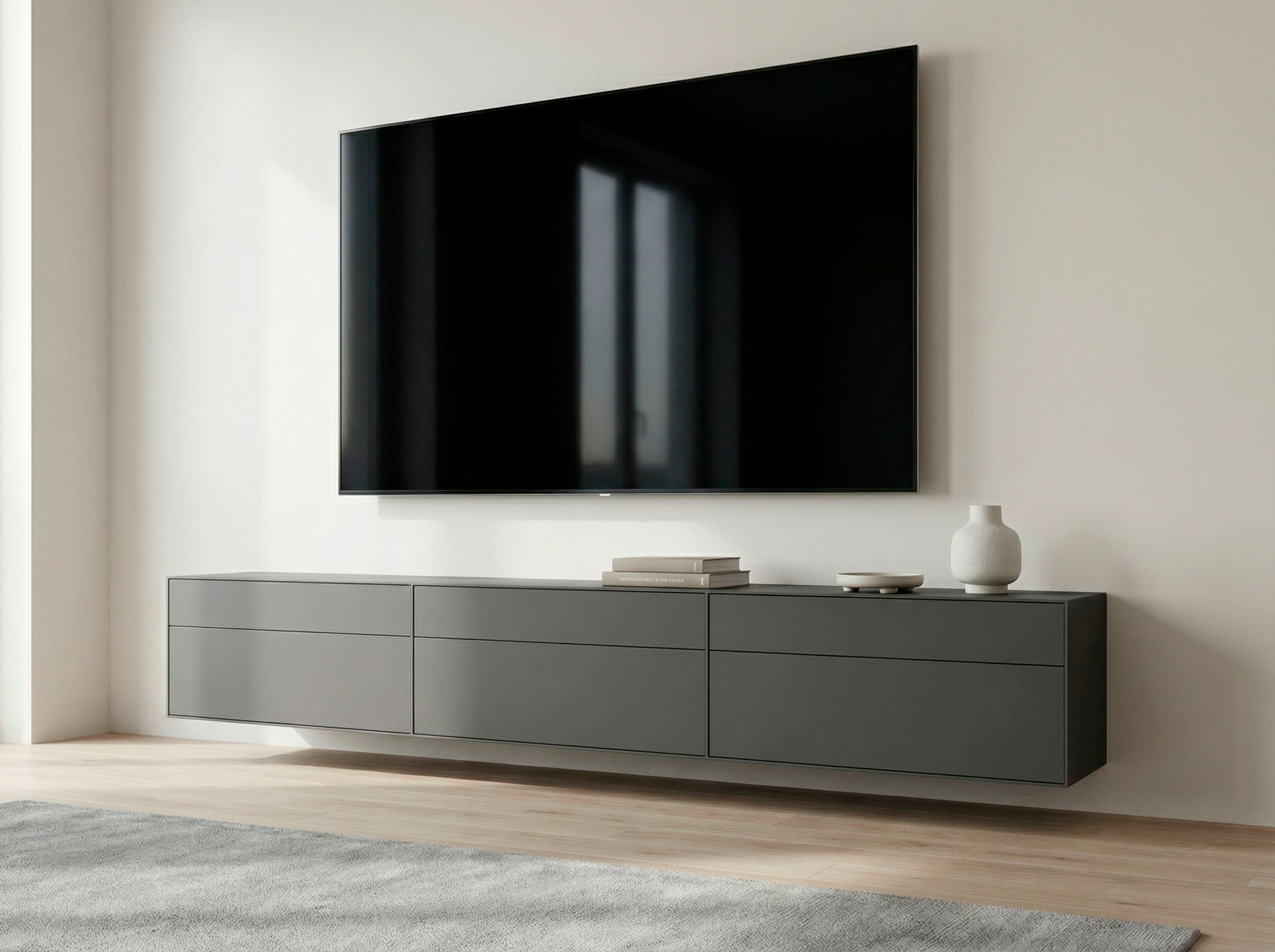 LeGer Home by Lena Gercke Lowboard Essentials, TV-Board, TV-Kommode, TV-Schrank, TV-Möbel (3 St), Breite: 333 cm, UV lackiert, Push-to-open-Funktion