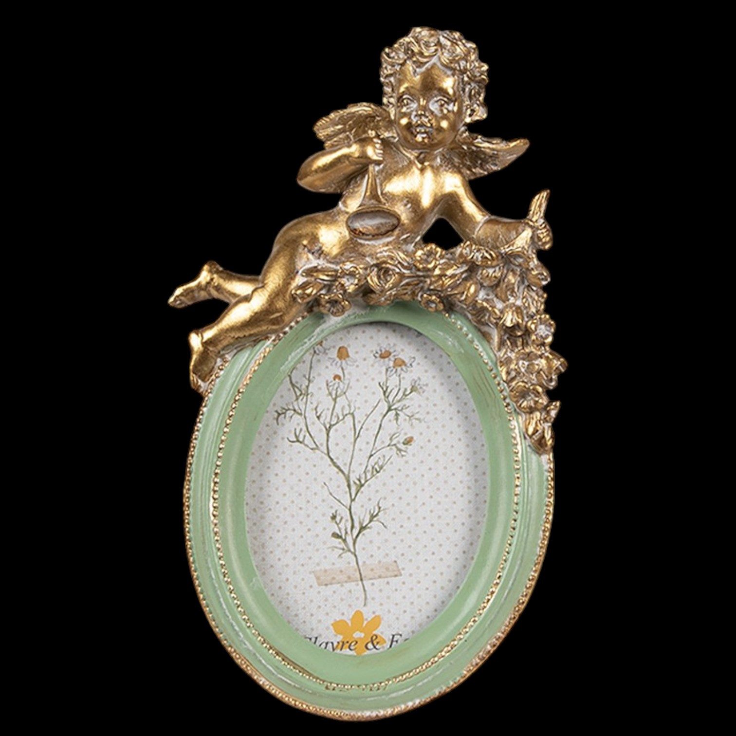 Clayre & Eef Bilderrahmen Kleiner Bilderrahmen 6x9 Vintage Engelmotiv Grün – Clayre & Eef
