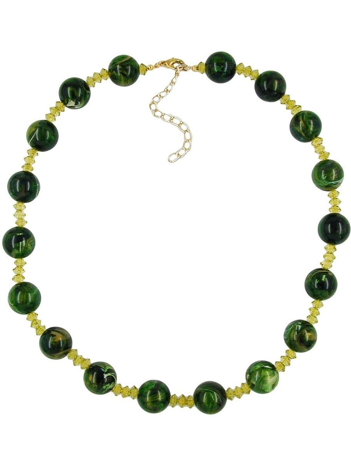 Perlenkette grün-gold-marmoriert Kunststoffperlen oliv-gelb-transparent (1-tlg) 45cm Gallay