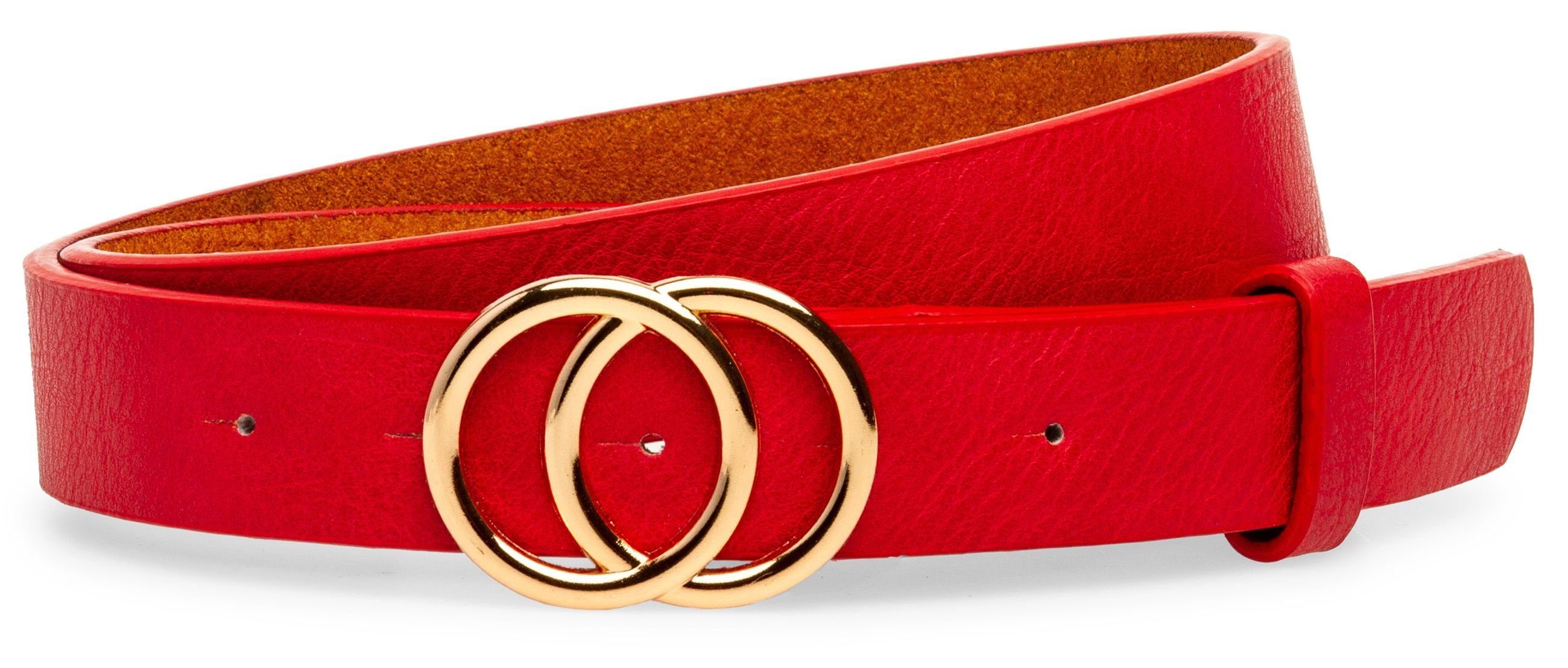 Caspar Synthetikgürtel GU322 eleganter Damen Hüftgürtel mit Doppel Ringschnalle