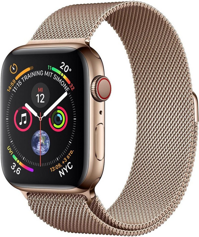 Apple Series 4 GPS + Cellular, Edelstahlgehäuse mit Milanaise Armband 44mm Watch (Watch OS 5