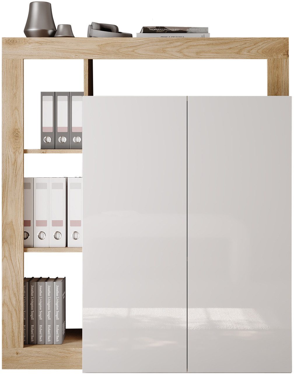 Home affaire Sekretär Hamburg Breite 108 cm, Höhe 126 cm, 2 Türen, PC-Schrank, Home-Office, dekorativer Rahmen, Tastaturauszug, Stauraum, Multifunktional – Bild 3 von 5