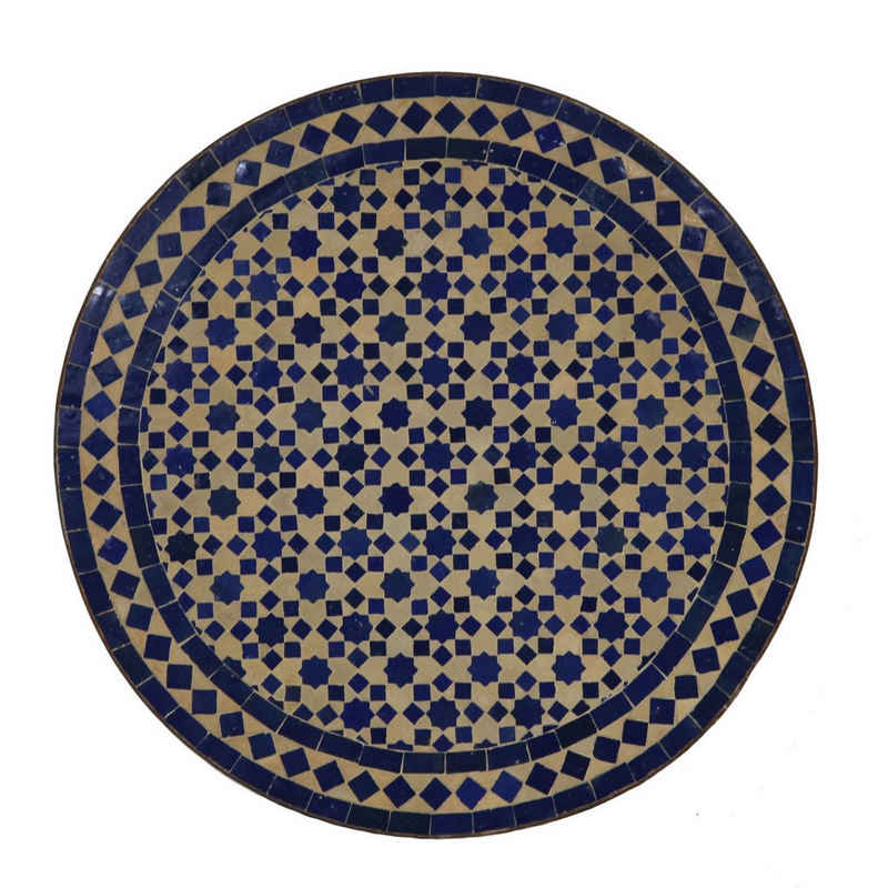 Casa Moro Gartentisch Marokkanischer Mosaiktisch Ø 60 cm rund Blau Stern Terracotta (Mosaik Beistelltisch Balkontisch Couchtisch, Sofatisch Terrassentisch Balkontisch), Kunsthandwerk aus Marrakesch Marokko MT2057