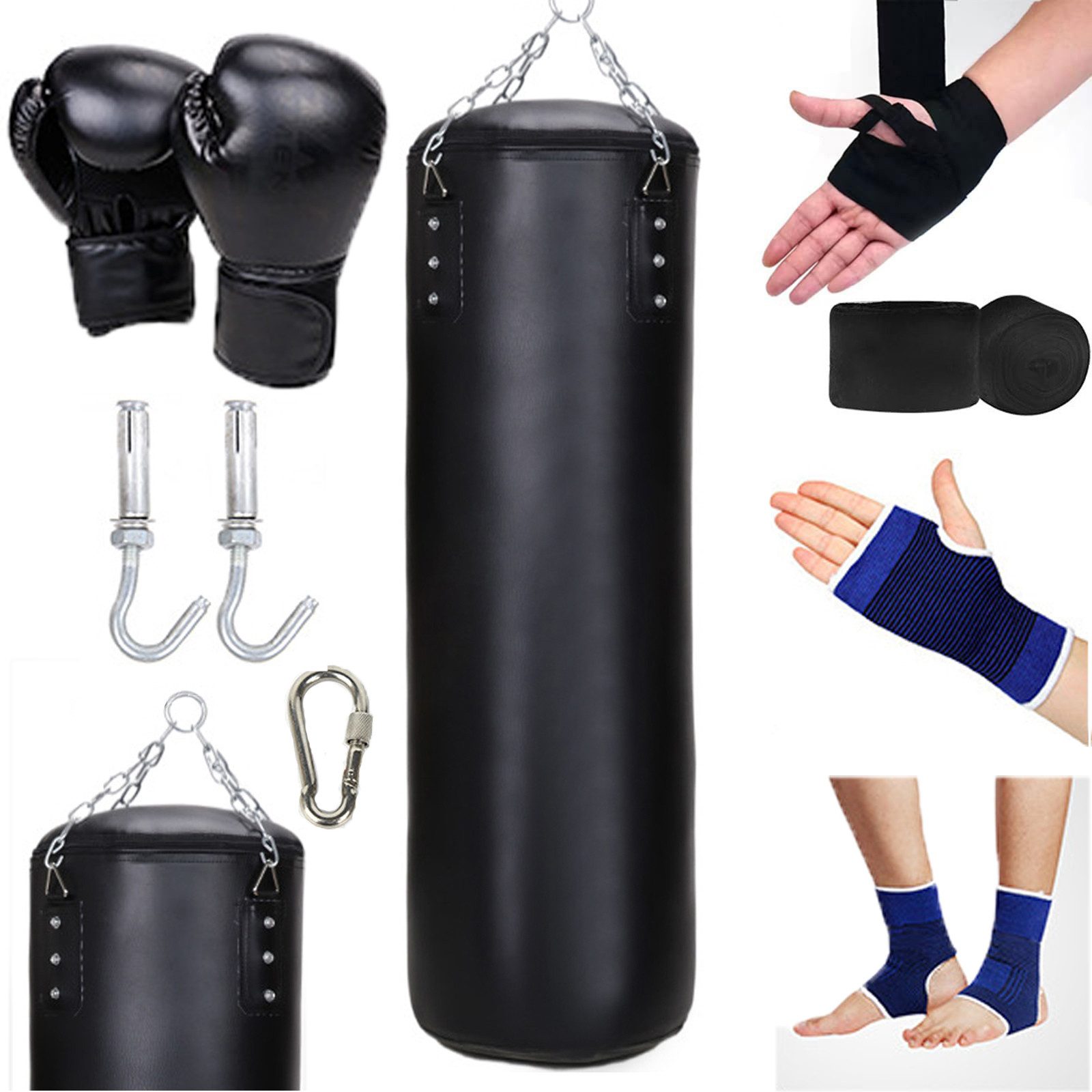 Boxsack 100CM Sports Boxsack großer Profi Stahlkette Sandsack schwarz
