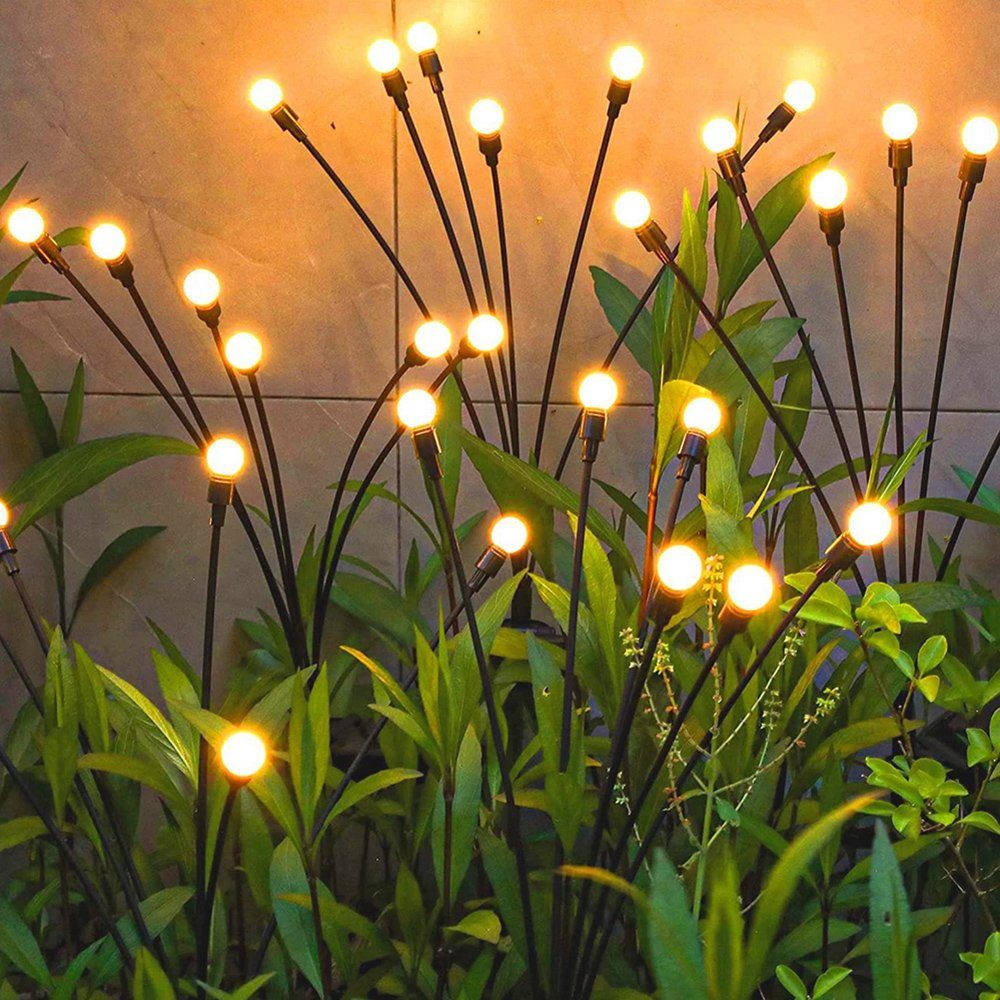 Rosnek LED Gartenleuchte 4 Stück, Solar, 8 Modi, wasserdicht, für Weg Terrasse Landschaft Deko, Warmweiß, Multicolor, Glühwürmchen Lichter, Fernbedienung, Halloween Weihnachten Warmweiss