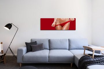 möbel-direkt.de Leinwandbild Bilder XXL Frau in rotem Slip Wandbild auf Leinwand