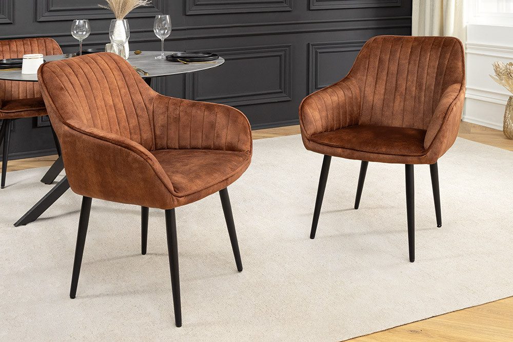 riess-ambiente Polsterstuhl TURIN rost braun / schwarz - Samt, Metall, Ziersteppung, Armlehne (Einzelartikel, 1 St), Esszimmer · gepolstert · Esszimmerstuhl · Retro Design · Metallbeine