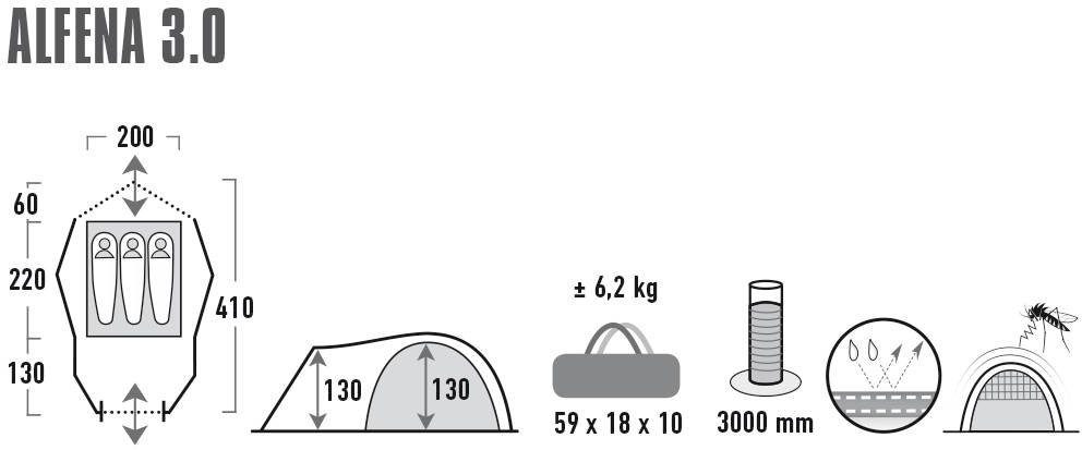 Peak 3 High Transporttasche) Zelt Personen: 3.0, Alfena (mit Kuppelzelt