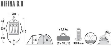High Peak Kuppelzelt Zelt Alfena 3.0, Personen: 3 (mit Transporttasche)