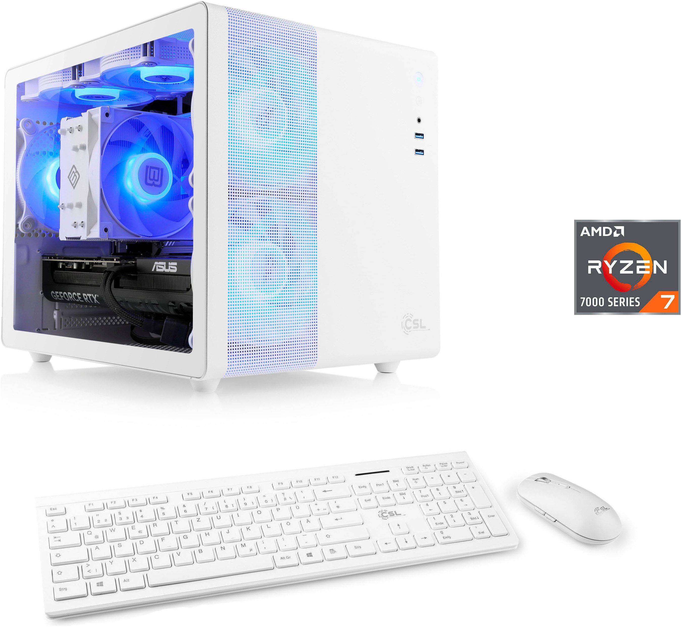 CSL Cube V24214 PC (AMD Ryzen 7 7800X3D, GeForce RTX 4060, 32 GB RAM, 1000 GB SSD, Luftkühlung)