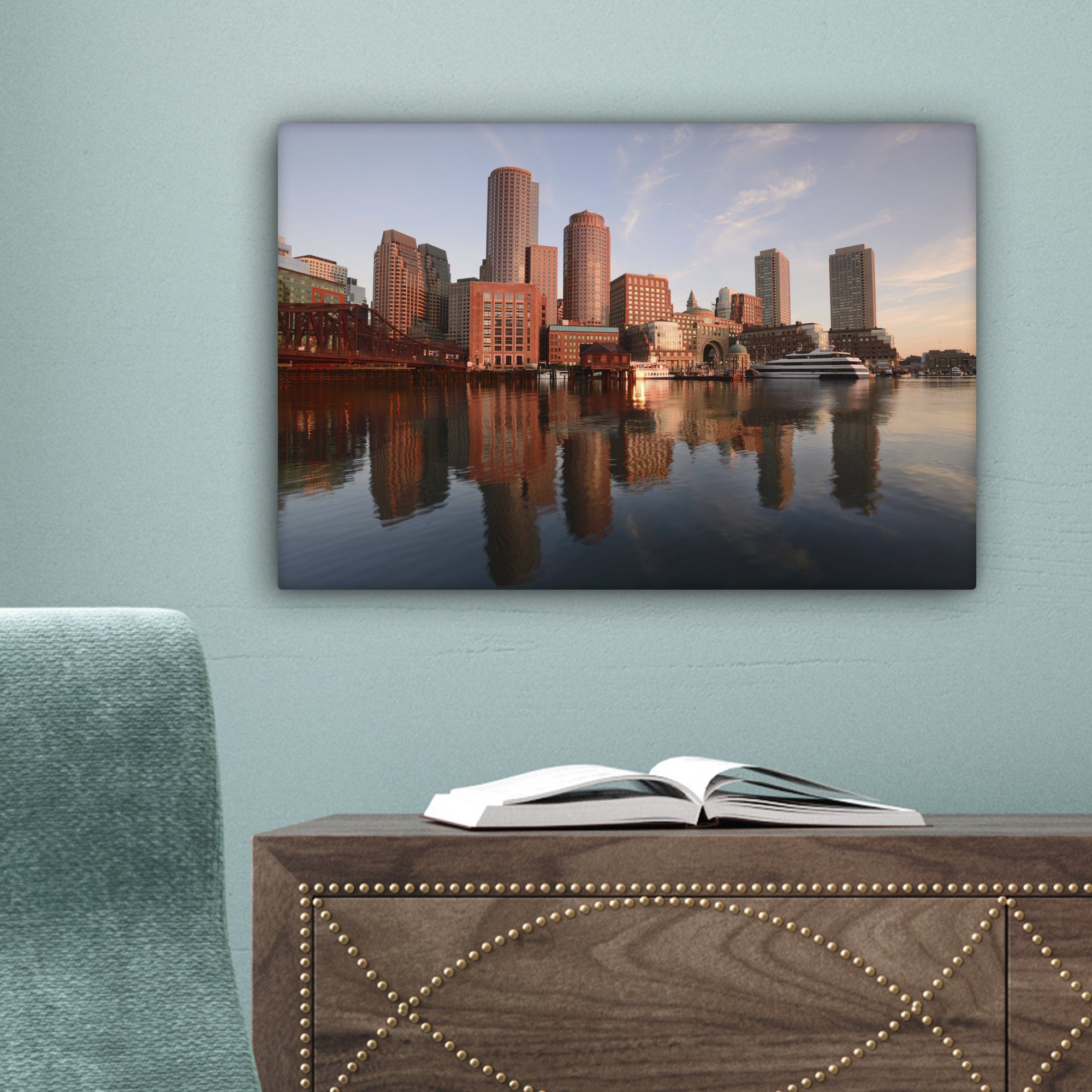 OneMillionCanvasses® Leinwandbild Wanddeko, Boston, 30x20 von Skyline Wandbild (1 Leinwandbilder, Aufhängefertig, St), cm