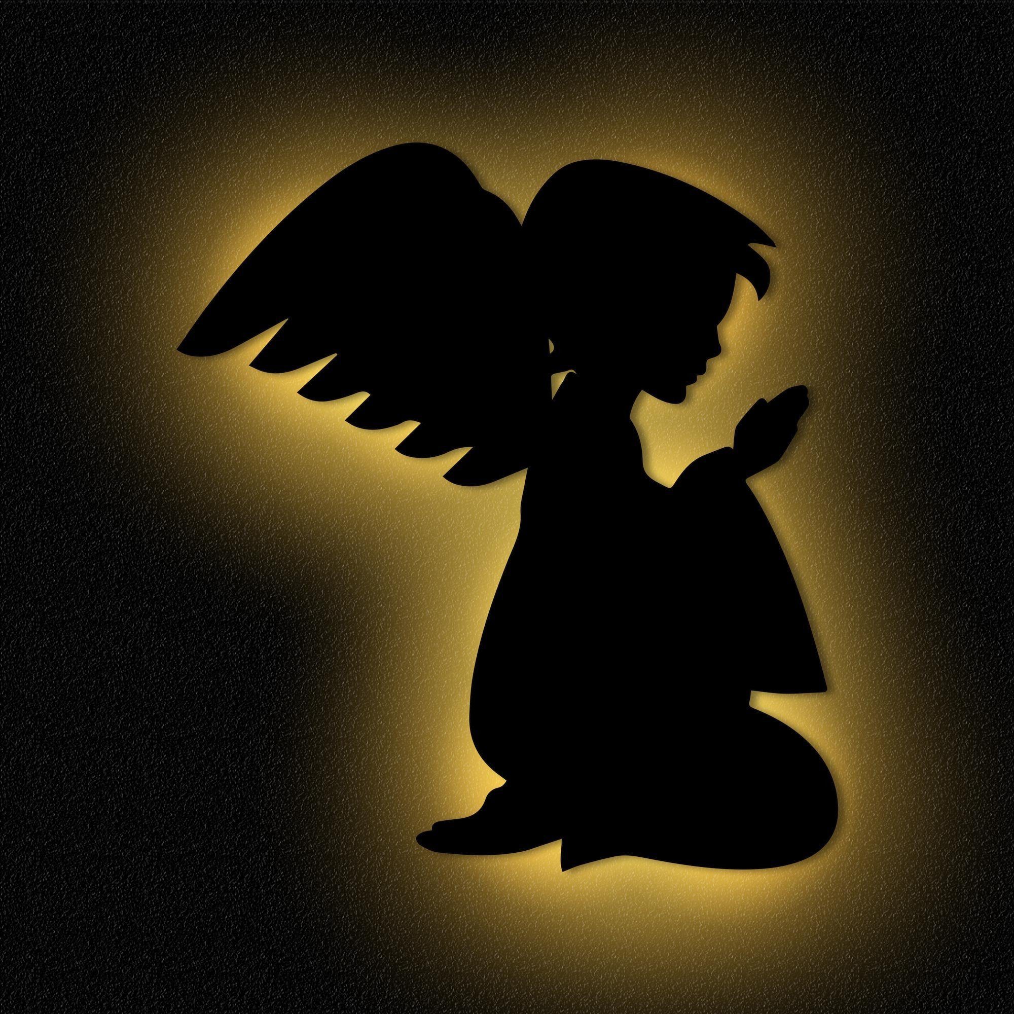 Namofactur LED Nachtlicht Schutzengel Junge Nachtlicht Kinder Wandlampe Kinderzimmer I MDF Holz, LED fest integriert, Warmweiß