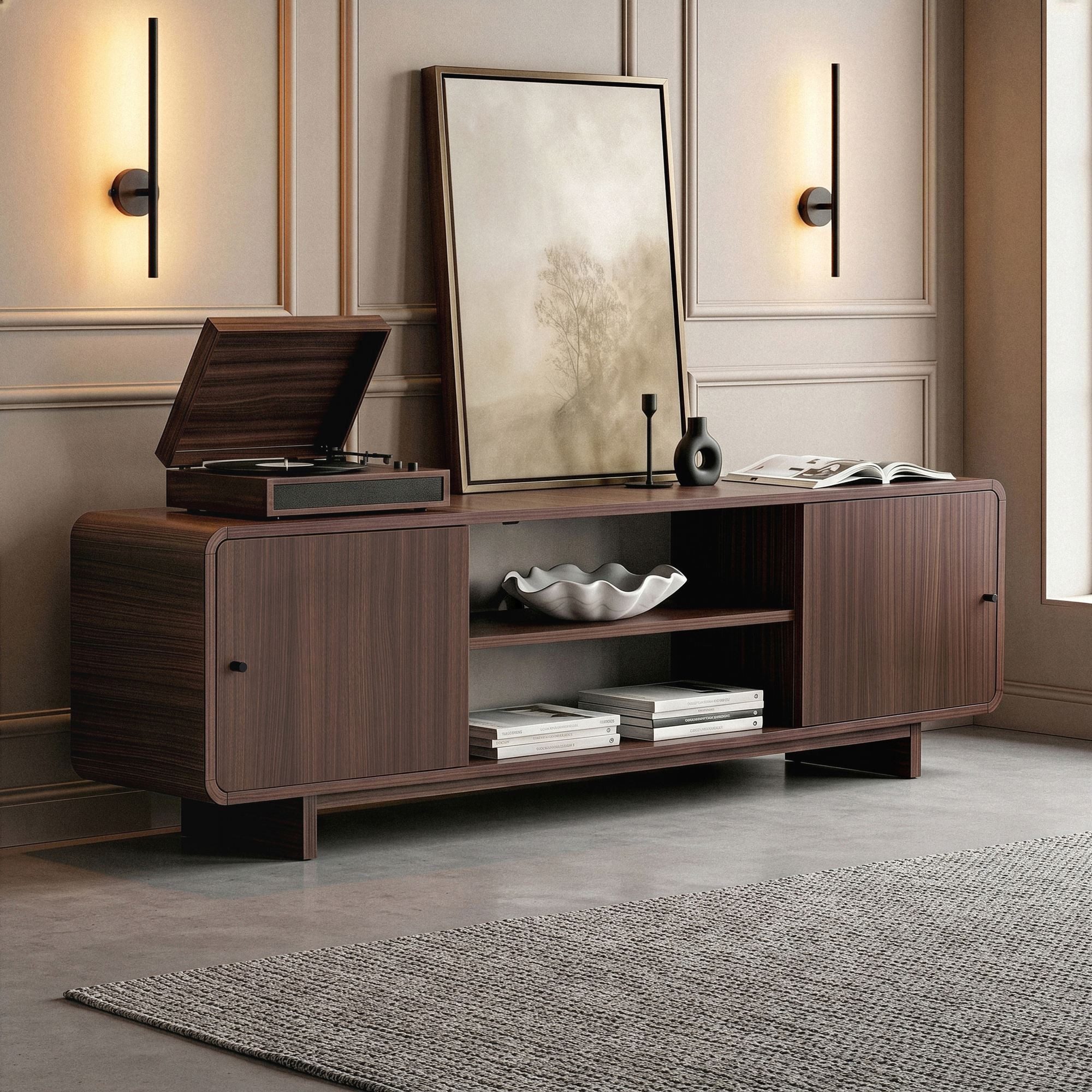 Skye Decor Konsolentisch Japandi Muji Mirel (1-St., 1 TV-Lowboard), Breite 180 cm, mit offenen und geschlossenen Stauräumen – Bild 4 von 5