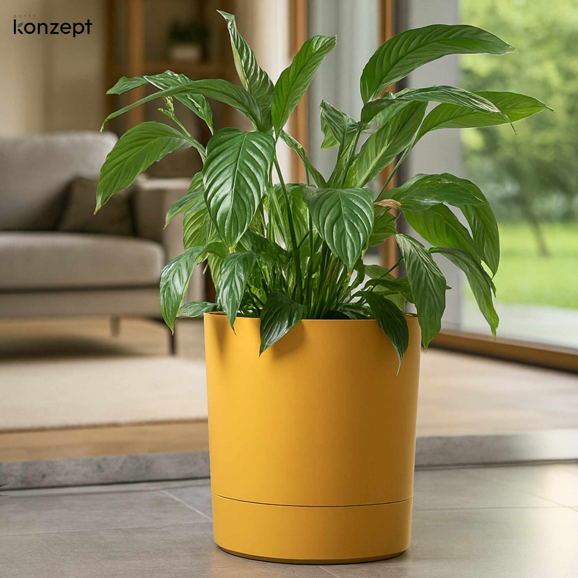 KONZEPT Blumentopf mit Untersetzer, großer Übertopf aus Kunststoff für Zimmerpflanzen (32,5 cm (20 Liter), modern und wetterfest, für Innen und Außen