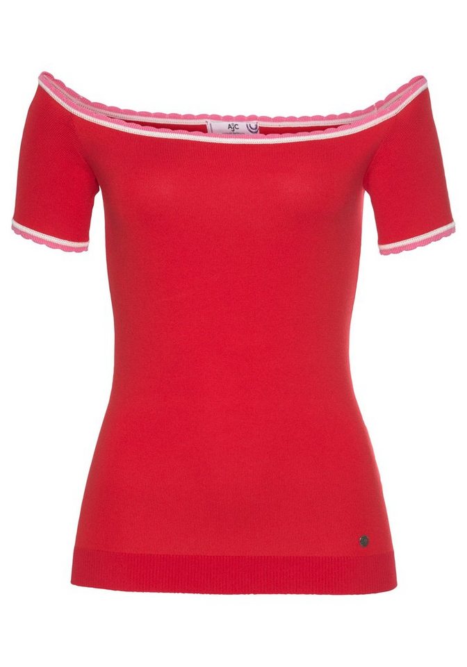 AJC Carmenpullover mit kontrastfarbener Wellenkante AJC Carmenpullover mit kontrastfarbener Wellenkante