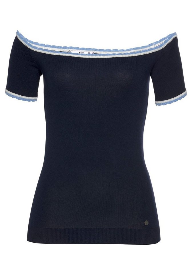 AJC Carmenpullover mit kontrastfarbener Wellenkante AJC Carmenpullover mit kontrastfarbener Wellenkante