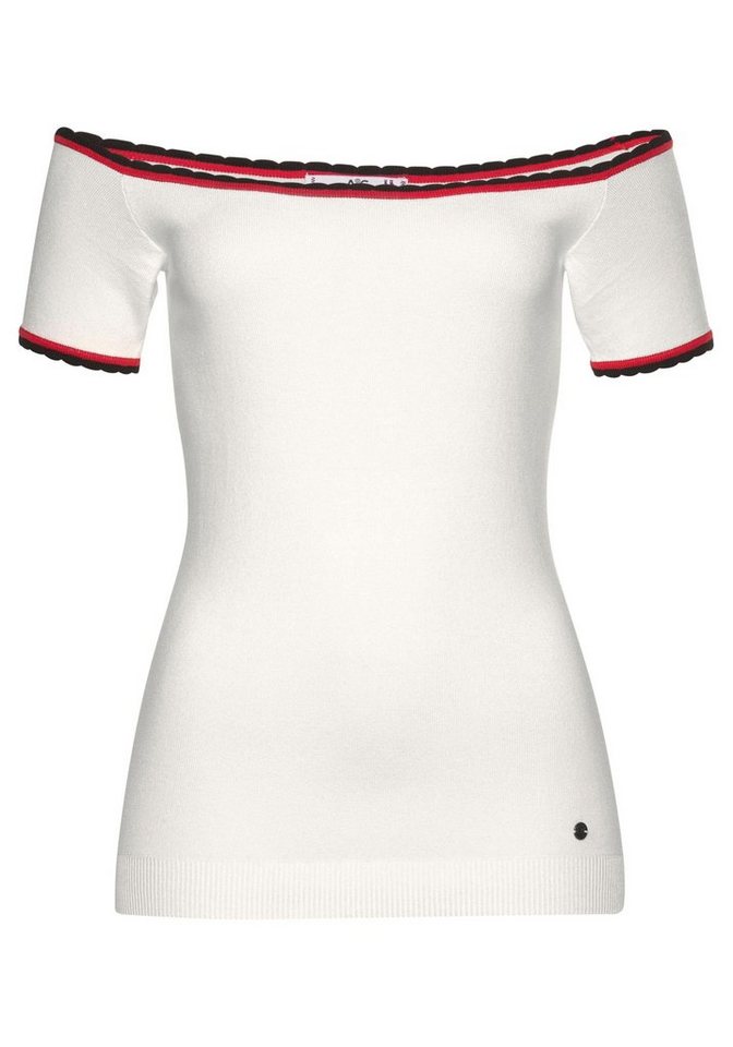 AJC Carmenpullover mit kontrastfarbener Wellenkante AJC Carmenpullover mit kontrastfarbener Wellenkante