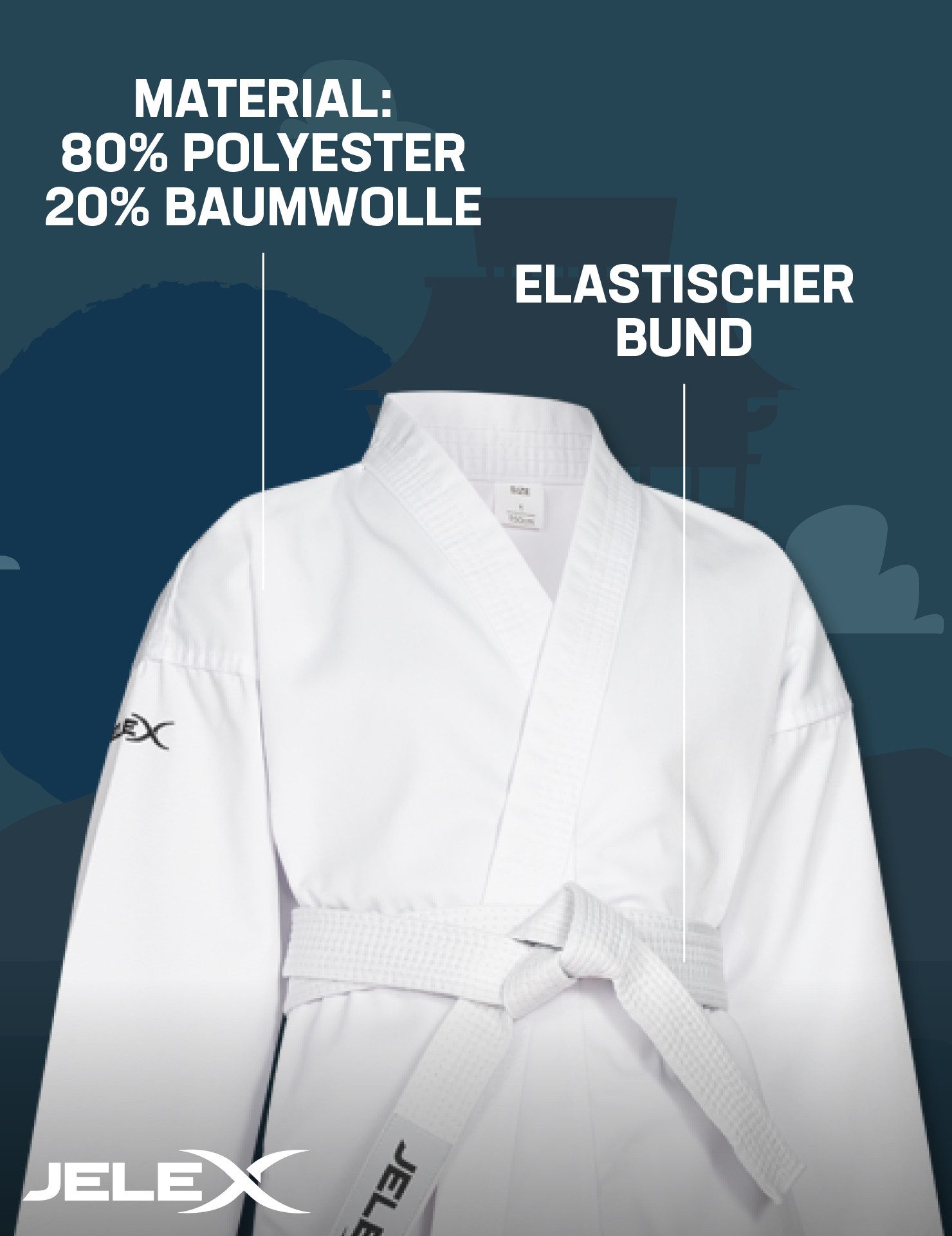 JELEX Karateanzug "Kihaku" Karateanzug mit Gürtel (3-tlg., Set bestehend aus Jacke, Hose und Gürtel), für Erwachsene und Kinder – Bild 4 von 5