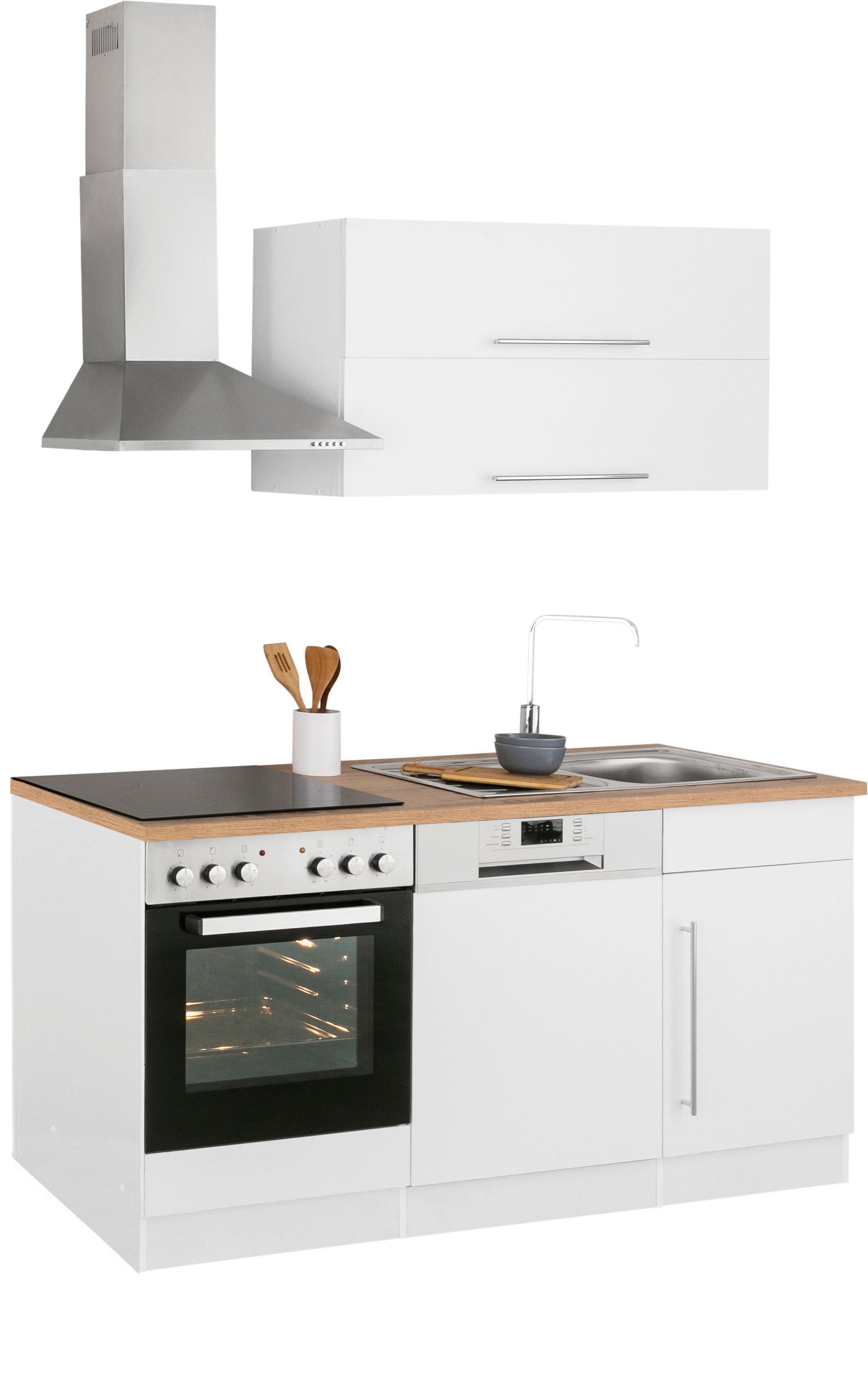 HELD MÖBEL Küchenzeile Samos, weiß cm 170 mit weiß/wotaneichefarben E-Geräten, | Breite