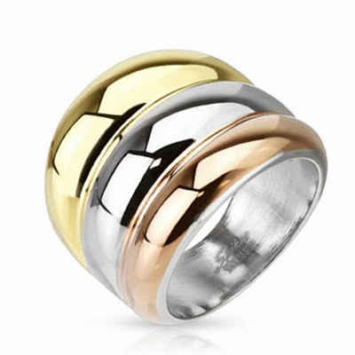 Taffstyle Fingerring Damen Band Ring Poliert Vergoldet 3 Reihen, Edelstahl Vergoldet 3 Reihen Damenring Bandring Trauring Dreifarbig