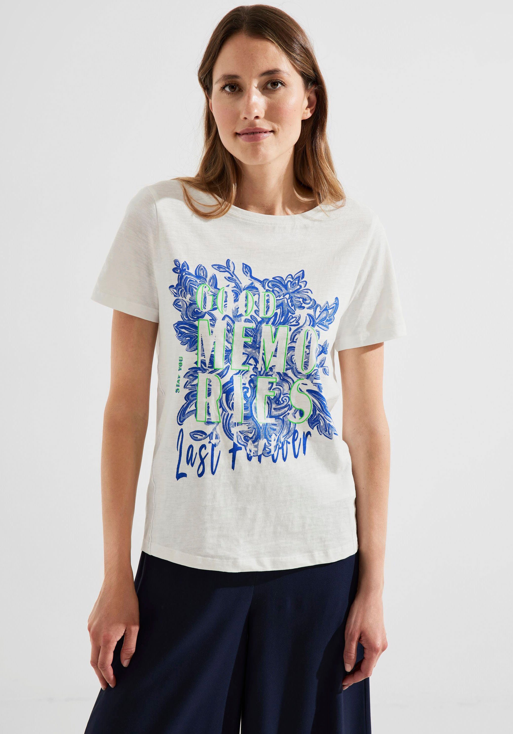 Cecil T-Shirt mit coolem Motto-Druck vanilla white