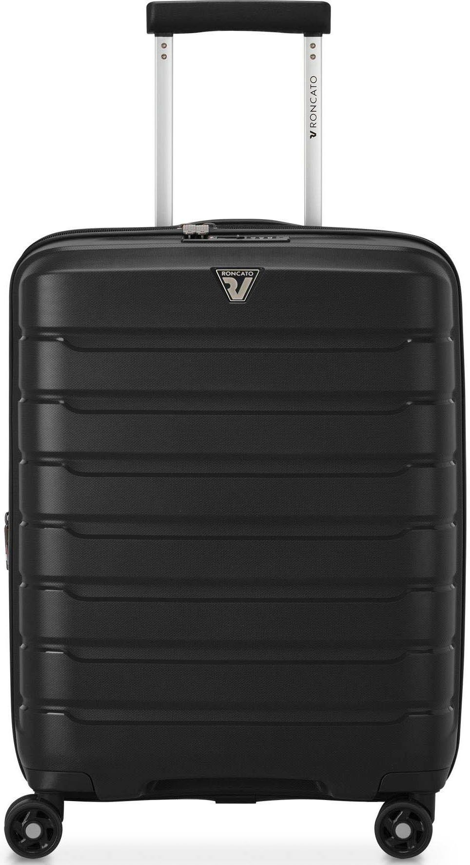 RONCATO Hartschalen-Trolley B-FLYING Carry-on, 55 cm, schwarz, 4 Rollen, Handgepäck-Koffer Reisekoffer mit Volumenerweiterung und TSA Schloss