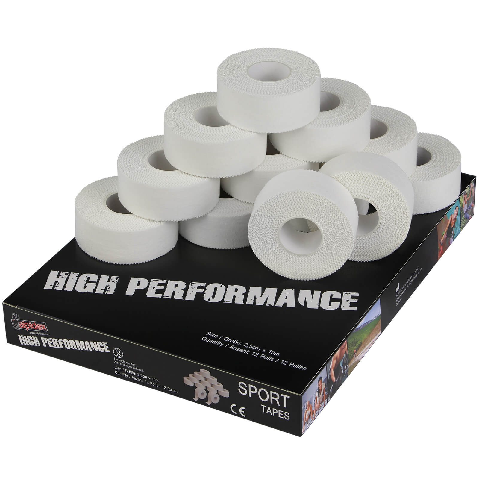 ALPIDEX Bandage 12 x ALPIDEX Sport-Tape 2,5 cm x 10 m Farbe: weiß