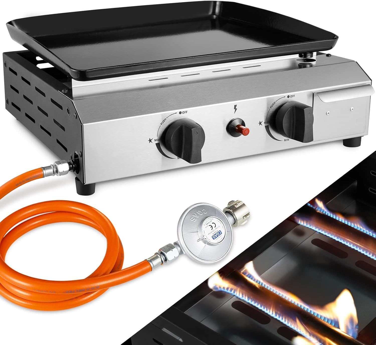 TLGREEN Camping-Gasgrill,Tischgasgrill mit Gusseisenplatte, Tragbarer Camping Grill mit 2/3 Brennern, Ideal für Balkon, Garten, Picknick & Outdoor BBQ