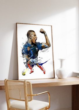 JUSTGOODMOOD Poster Premium ® Mbappe Fußball Jubel Poster · Wasserfarben · ohne Rahmen