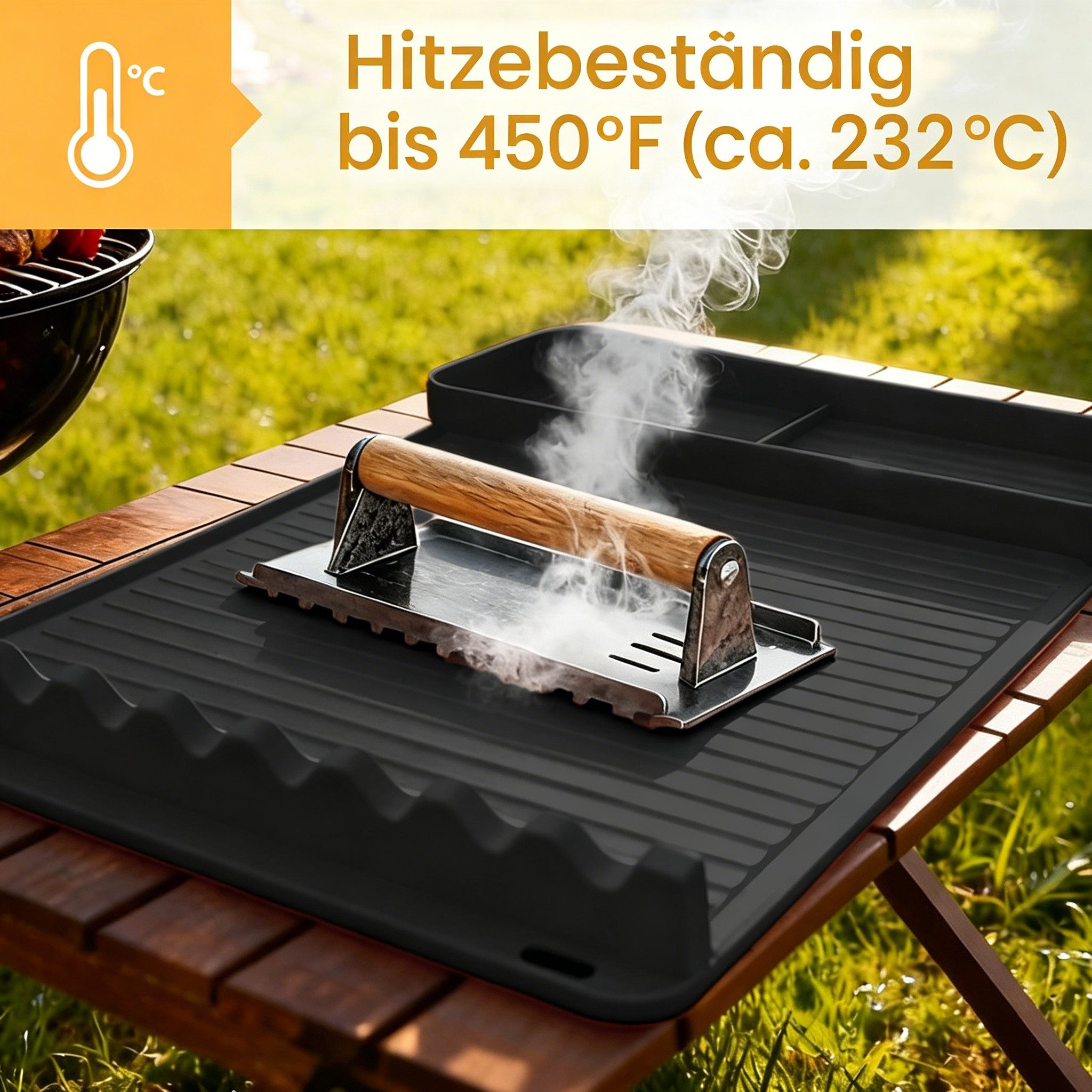 Diwzbyn Grillerweiterung Grillmatte Silikon Hitzebeständig, Rutschfeste Grillablage, Bis 230°C, für Grillwerkzeug & Arbeitsflächenschutz – Bild 4 von 5