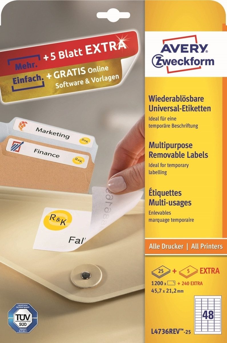 Avery Zweckform Etiketten Etiketten Inkjet/Laser/Kopier 45,7x21,2mm weiß VE=1440 Stück