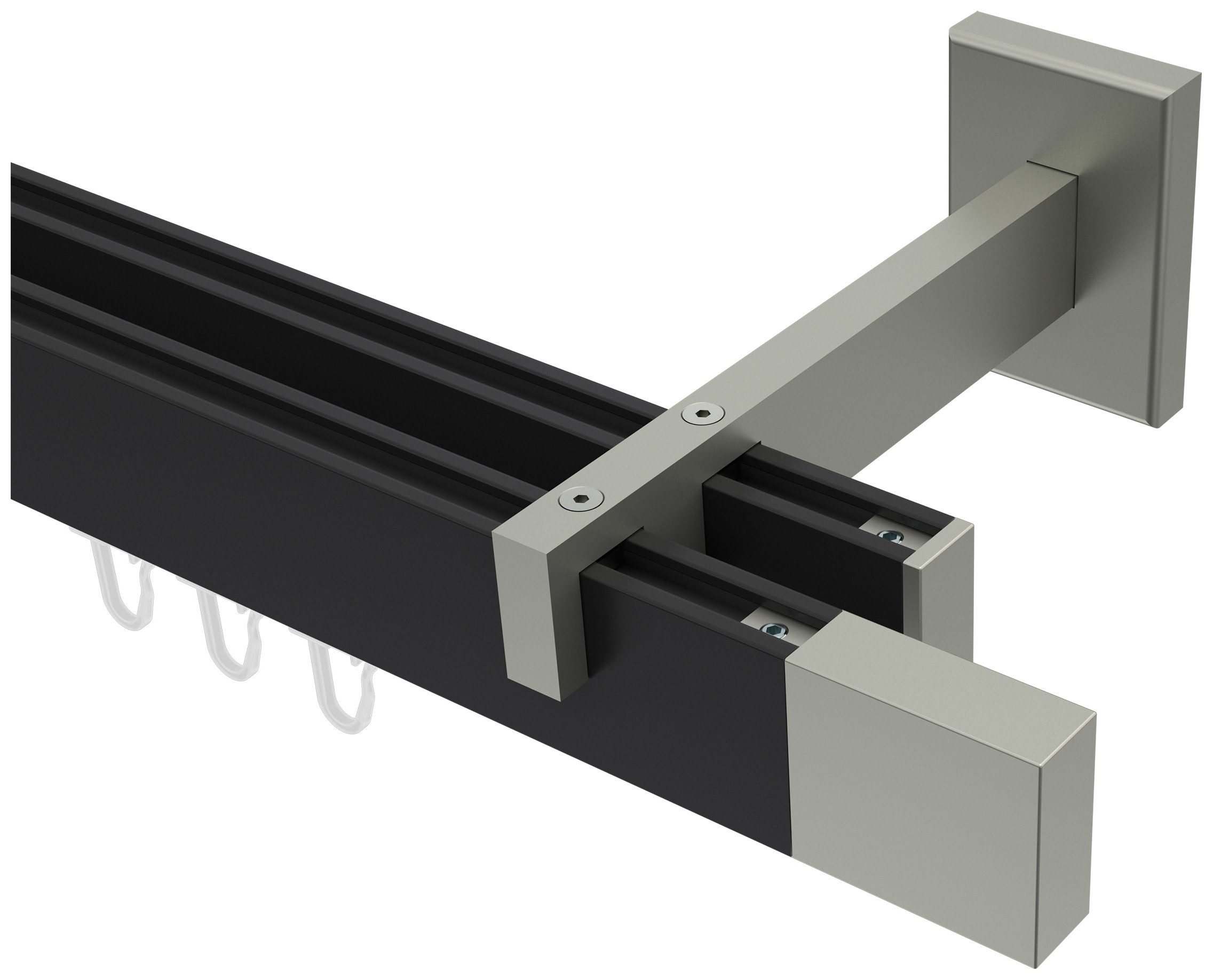 INTERDECO Innenlaufschiene Smartline Lox, 2-läufig, Fixmaß, kürzbar, Wandmontage, Aluminium, Schwarz / Edelstahl-Optik / Bicolor, 14x35