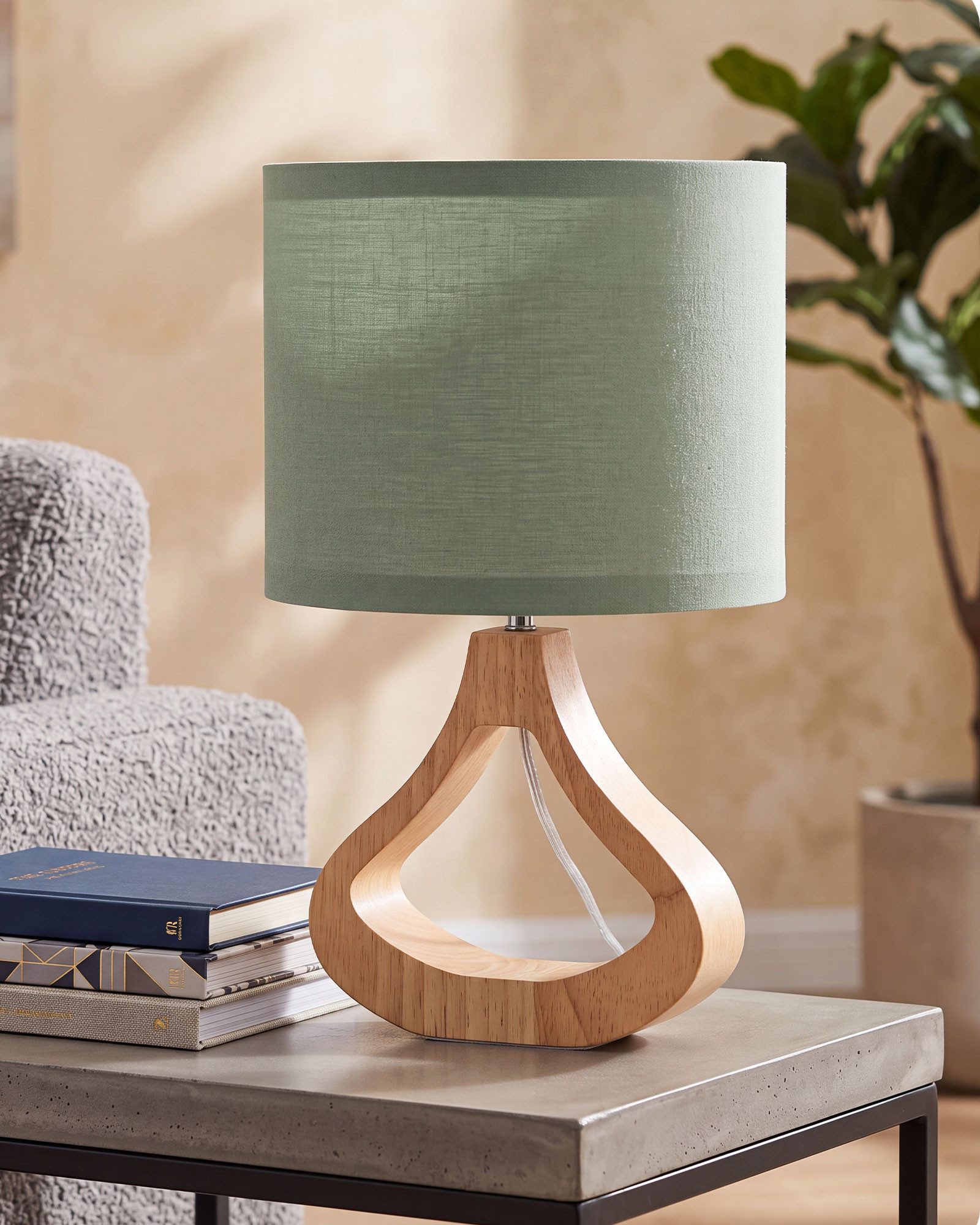 EDISHINE Nachttischlampe Höch 34cm Holz, Holzdeko, LED wechselbar, warmweiß, Lampe mit Ein-/Ausschalter, E27 Fassung mit 2700K LED-Glühbirne