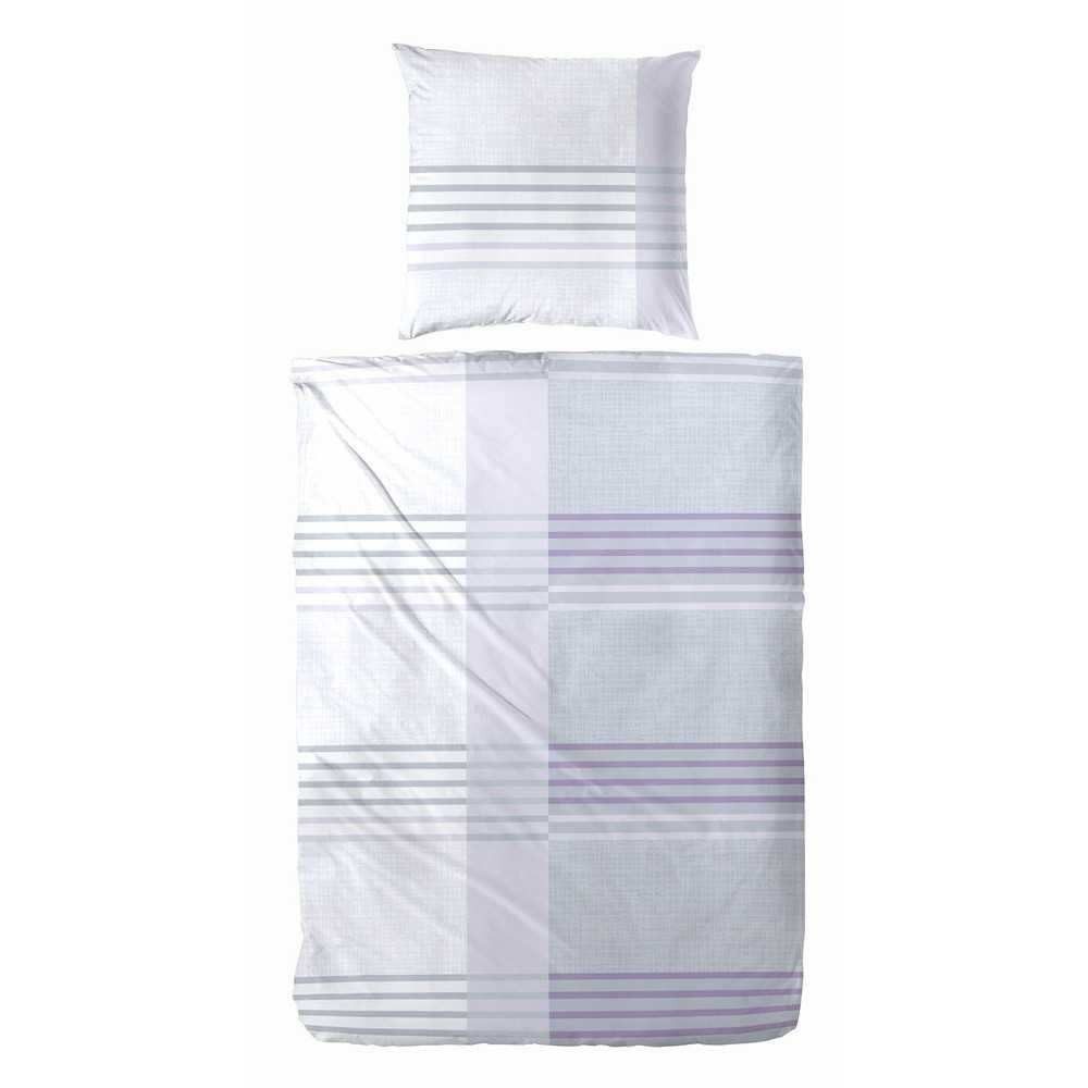 H.G. Hahn Haustextilien Bettwäsche Hahn Feinbiber Bettwäsche Streifen Lila und Türkis, Feinbiber, 2 teilig