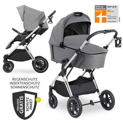 Hauck Kombi-Kinderwagen Vision X Duoset Silver - Melange Grey, (7-tlg), 2in1 Kinderwagen Buggy Set mit Babywanne, Sportsitz & Regenschutz