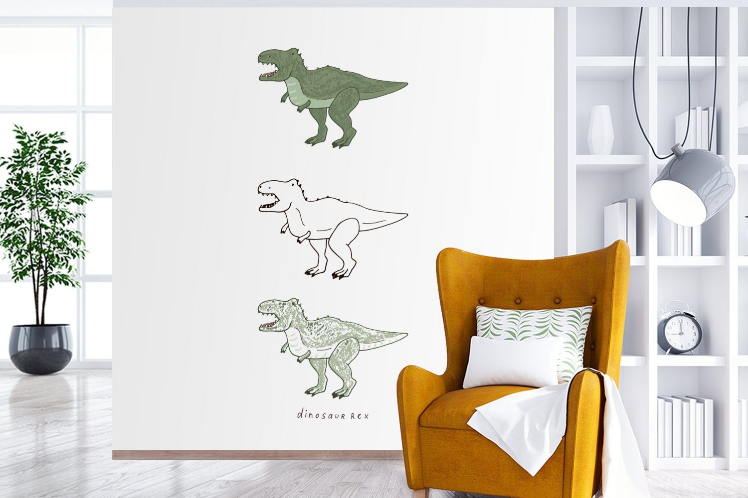 Tapete Dinosaurier Junge Kinderzimmer Fototapete - Vinyl für bedruckt, Wandtapete Schlafzimmer, - Farben Matt, oder MuchoWow - (5 - - Kinder, St), Mädchen Wohnzimmer
