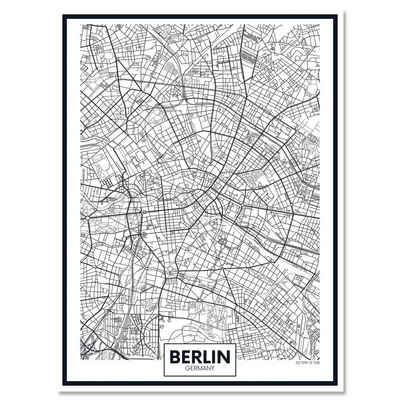 wandmotiv24 Leinwandbild Stadt Karte, Hochformat, Berlin, Deutschland, Hauptstadt, BLN, Weltkarten (1 St), Wandbild, Wanddeko, Leinwandbilder in versch. Größen