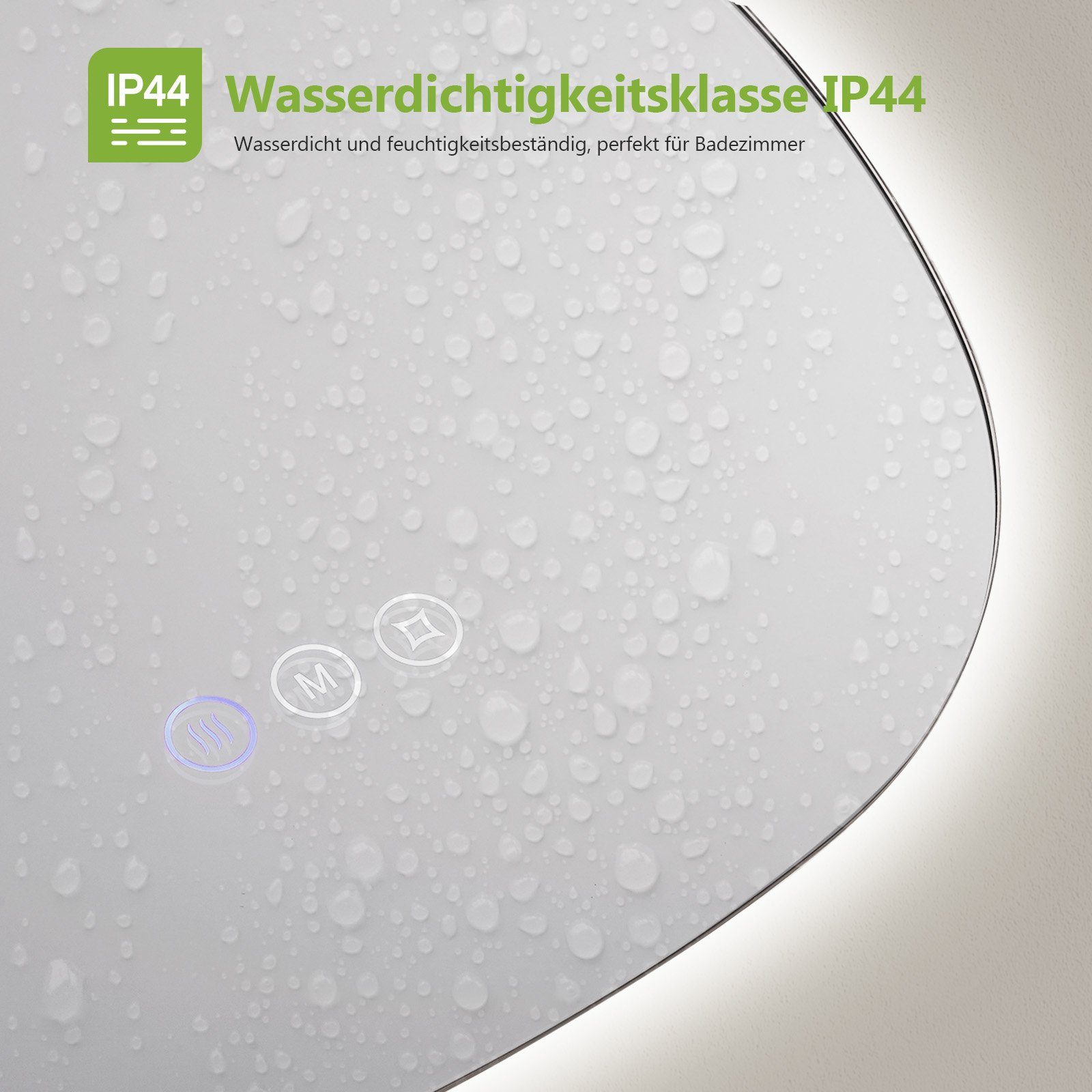 S'AFIELINA Badspiegel mit Lichtfarben Memory-Funktion Wandspiegel und und Beleuchtung 3 LED Anti-Beschlag- Dimmbar