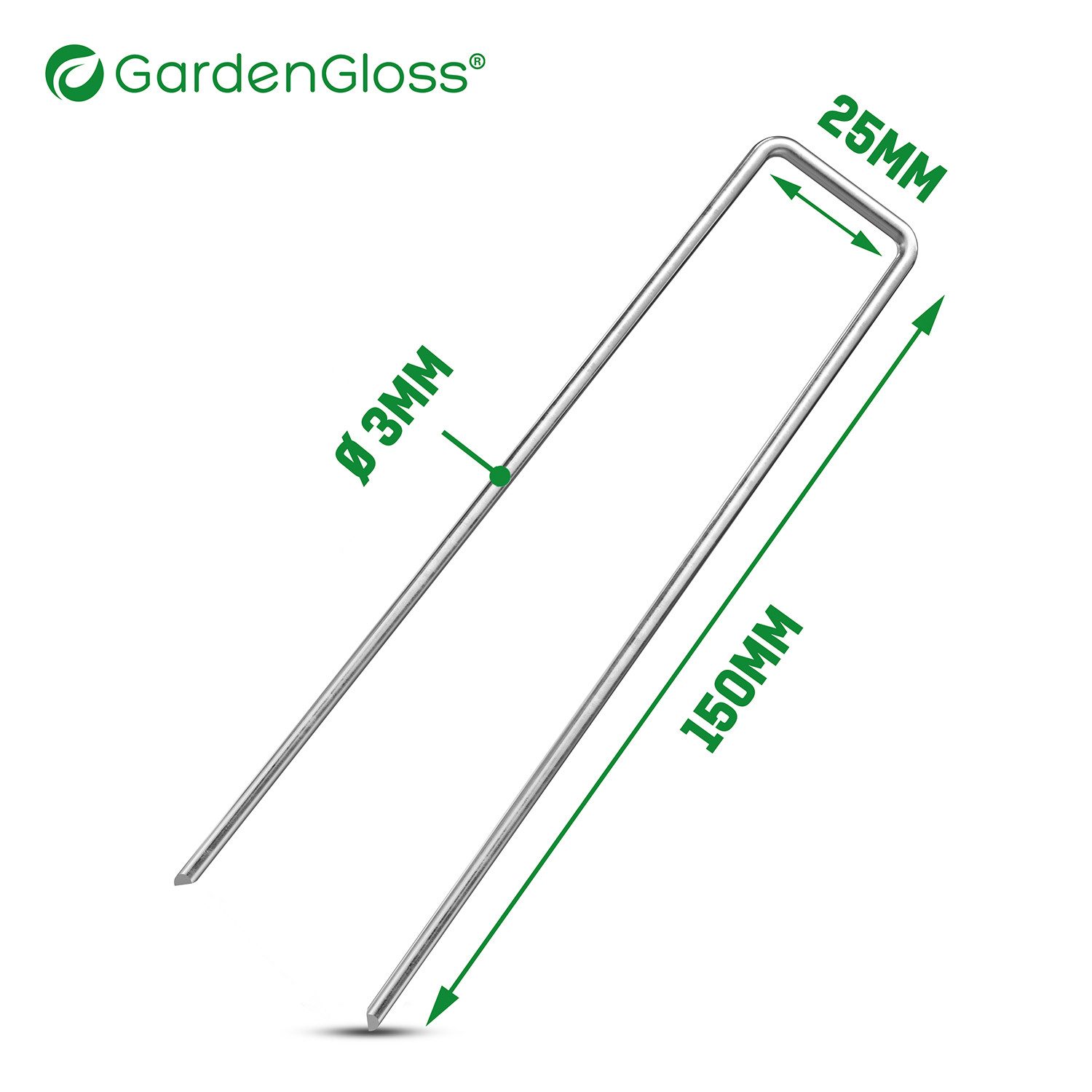 GardenGloss Bodenanker Erdanker Verzinkt Ø3mm - 150mm x 30mm für Unkrautvlies, Zaun, Camping, (100-St), Spitze Enden