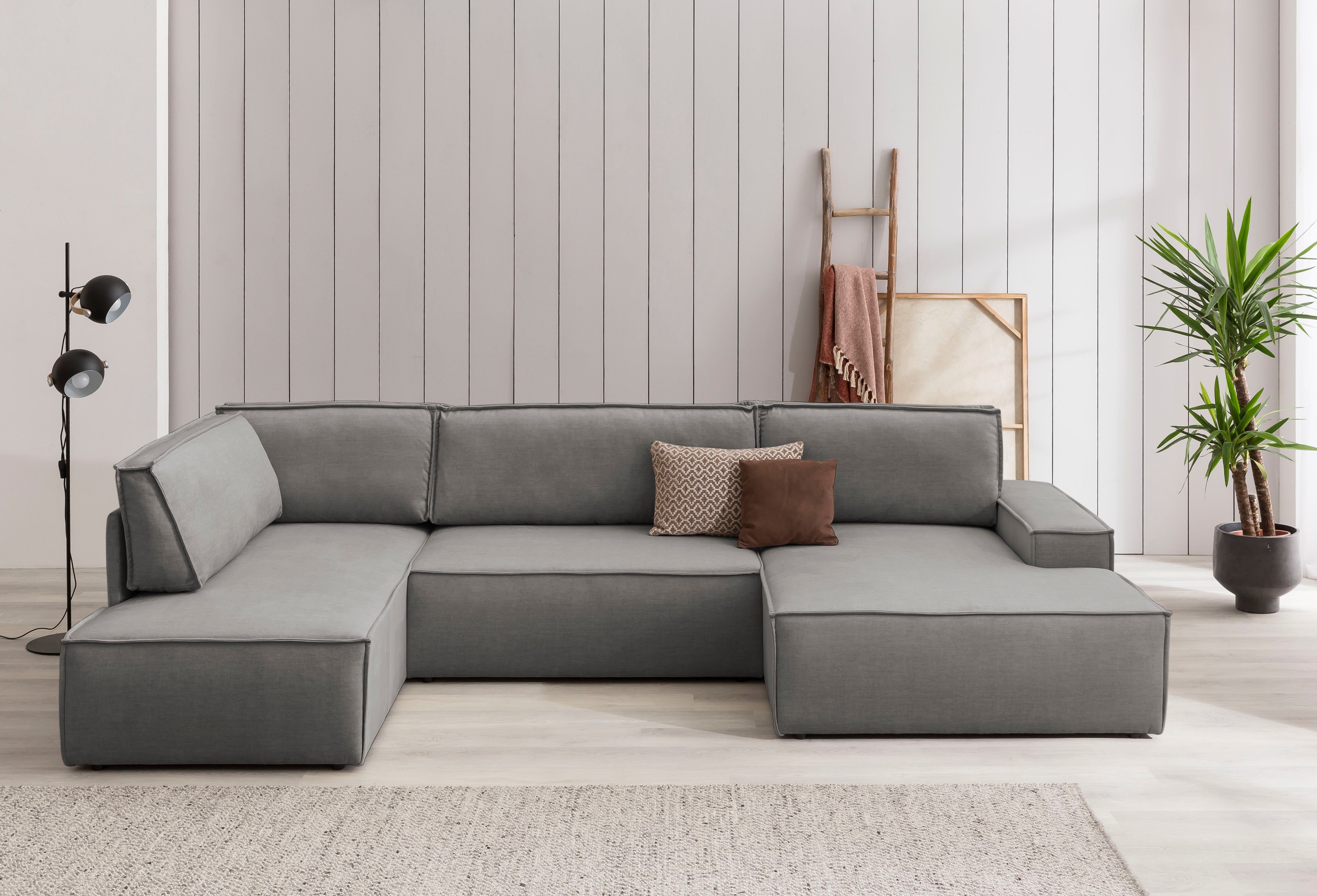 Home affaire Wohnlandschaft SHERWOOD U-Form, 329 cm - OTTO. Verlässliche Qualität., Schlaffunktion m. Bettkasten (194x139 cm), Cord, Vintage, Samtvelours