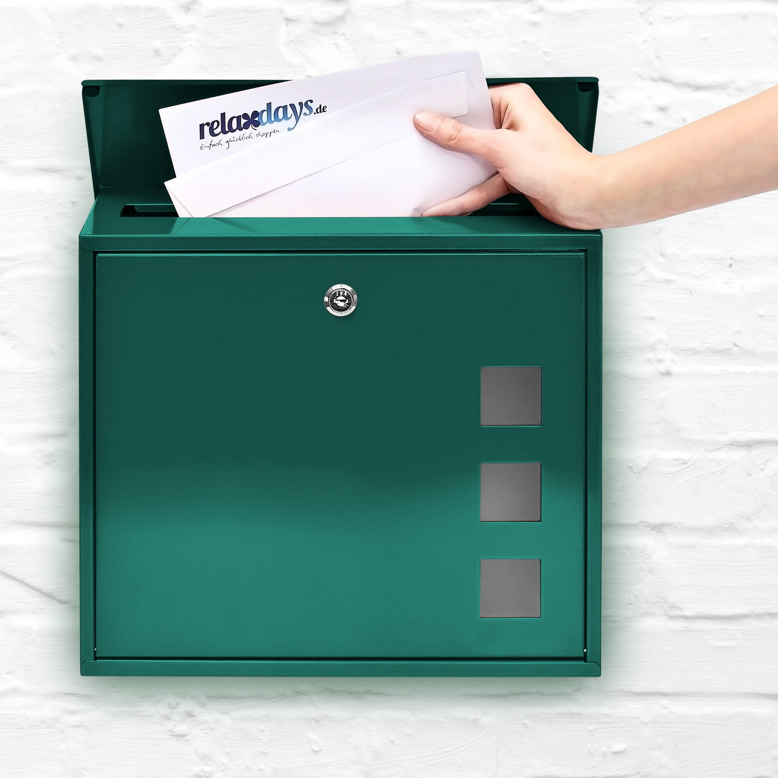 relaxdays Briefkasten Metall 3 Fenster Farbauswahl, grün