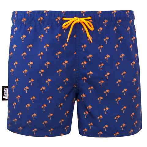 Luvanni Badehose Badehose Herren Schnelltrocknende Beachshorts 22-24v2 Badeshorts Kordelzug Boardshorts Schwimmhose Palmen Palm Insel Orange Weiss Blau