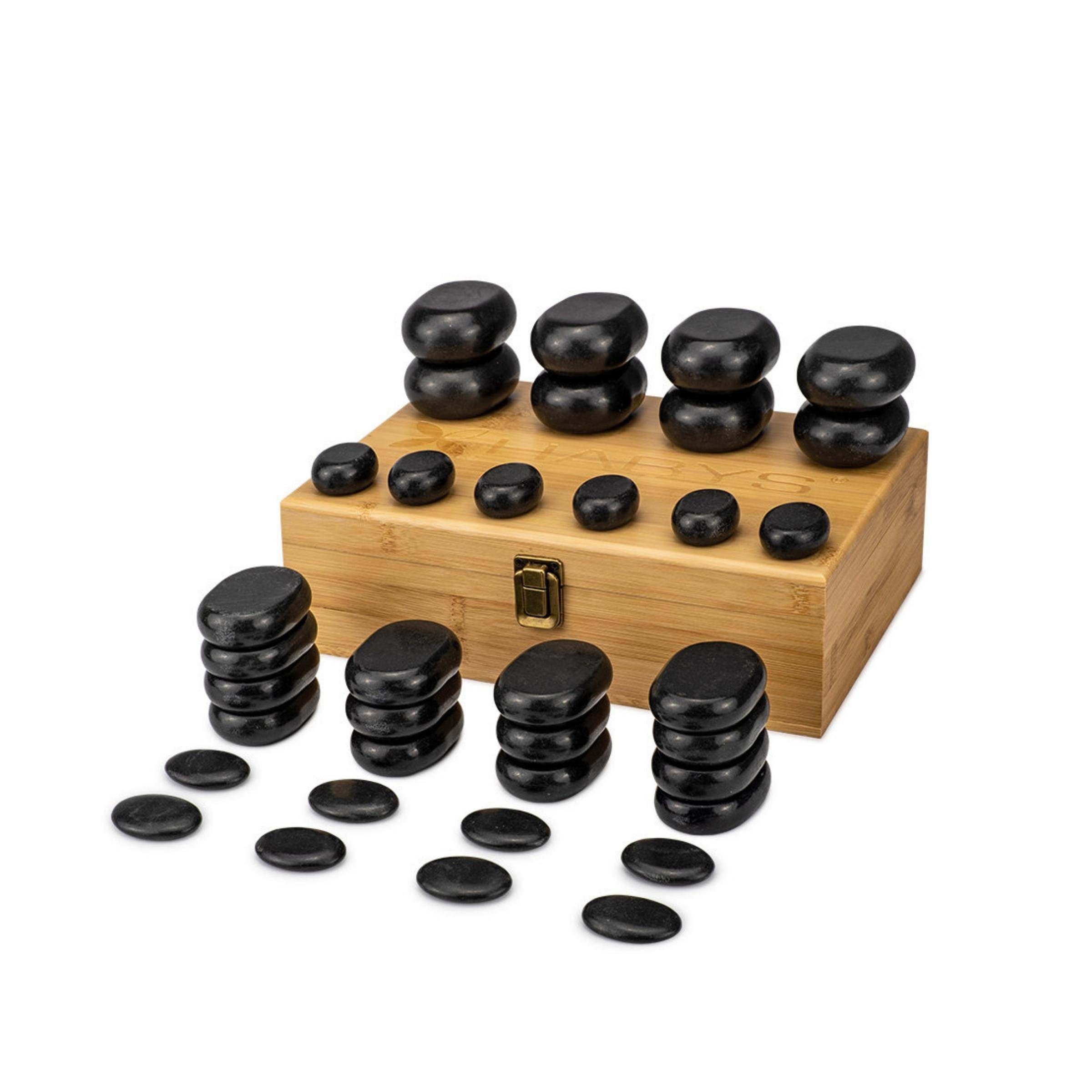 Habys Massageliege Hot Stone Massagestein-Set 36 - teilig, aus Basalt, mit Box