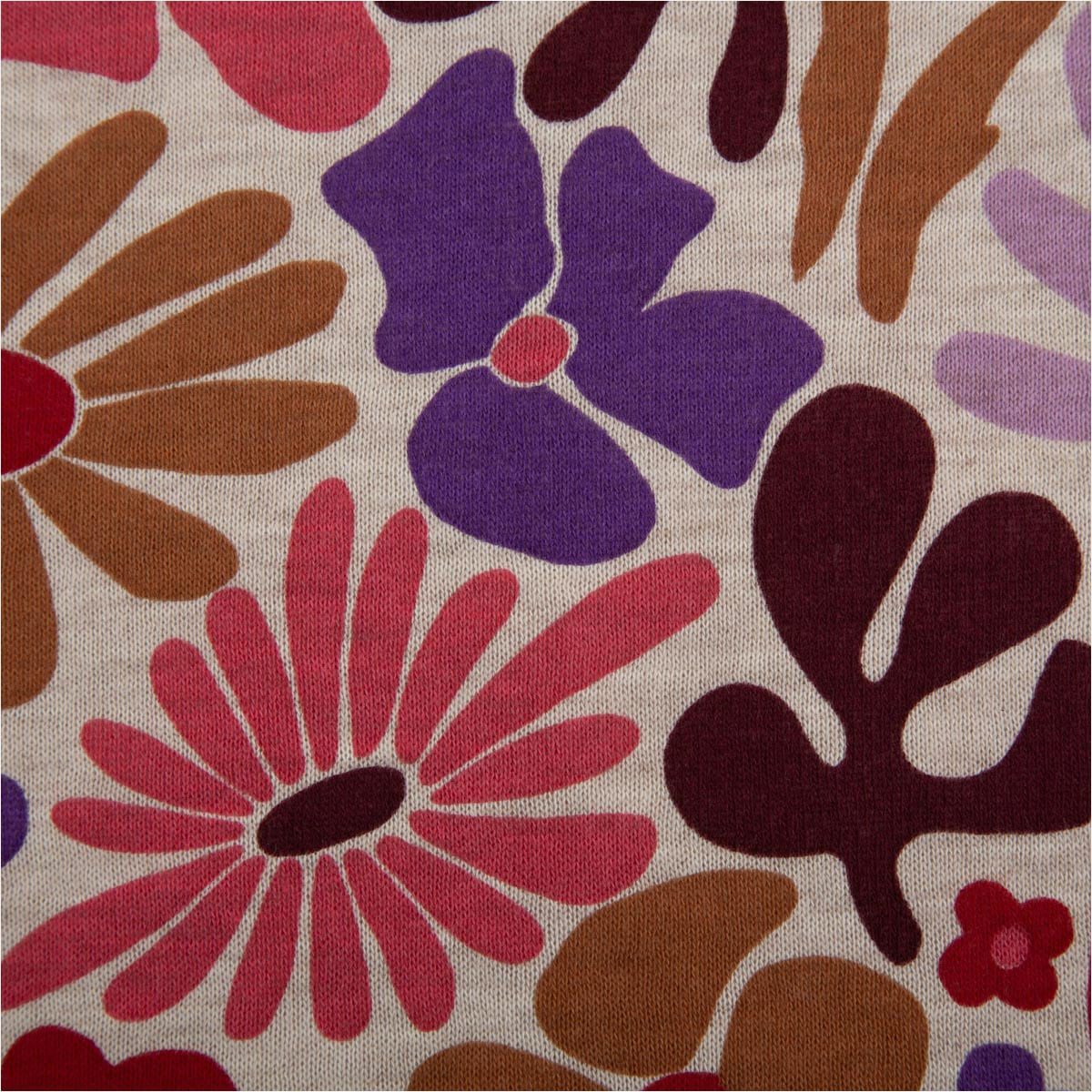 SCHÖNER LEBEN. Stoff Sweatstoff Meterware Melange Blumen Blüten natur rosa lila 1,38m, atmungsaktiv