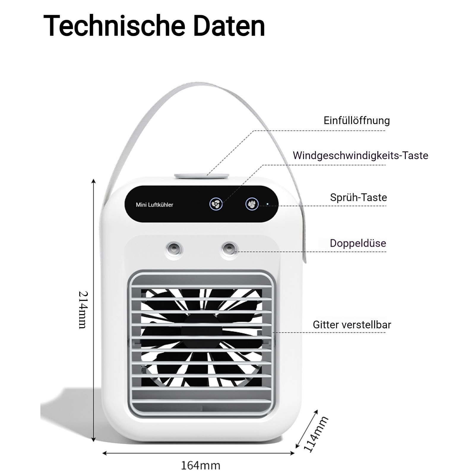 VIVIHEYDAY Ventilatorkombigerät 4-in-1 Mini Klimagerät USB Tragbar mit 500ml Tank, Mobiler, Luftkühler Klimaanlage, Wiederaufladbar oder per USB betrieben