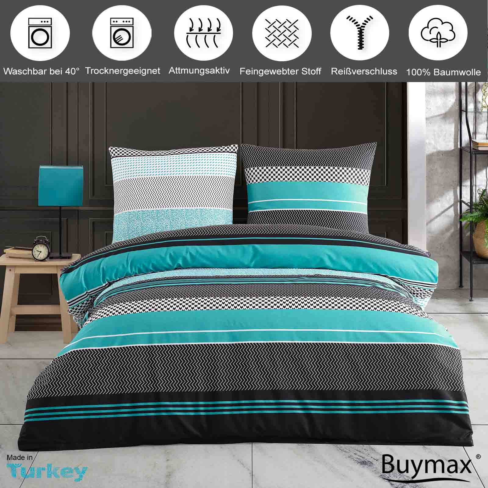 Buymax Bettwäsche Zigo, Renforcé, 4 teilig, Bettbezug-Set 135x200 cm 100% Baumwolle mit Reißverschluss, Streifen