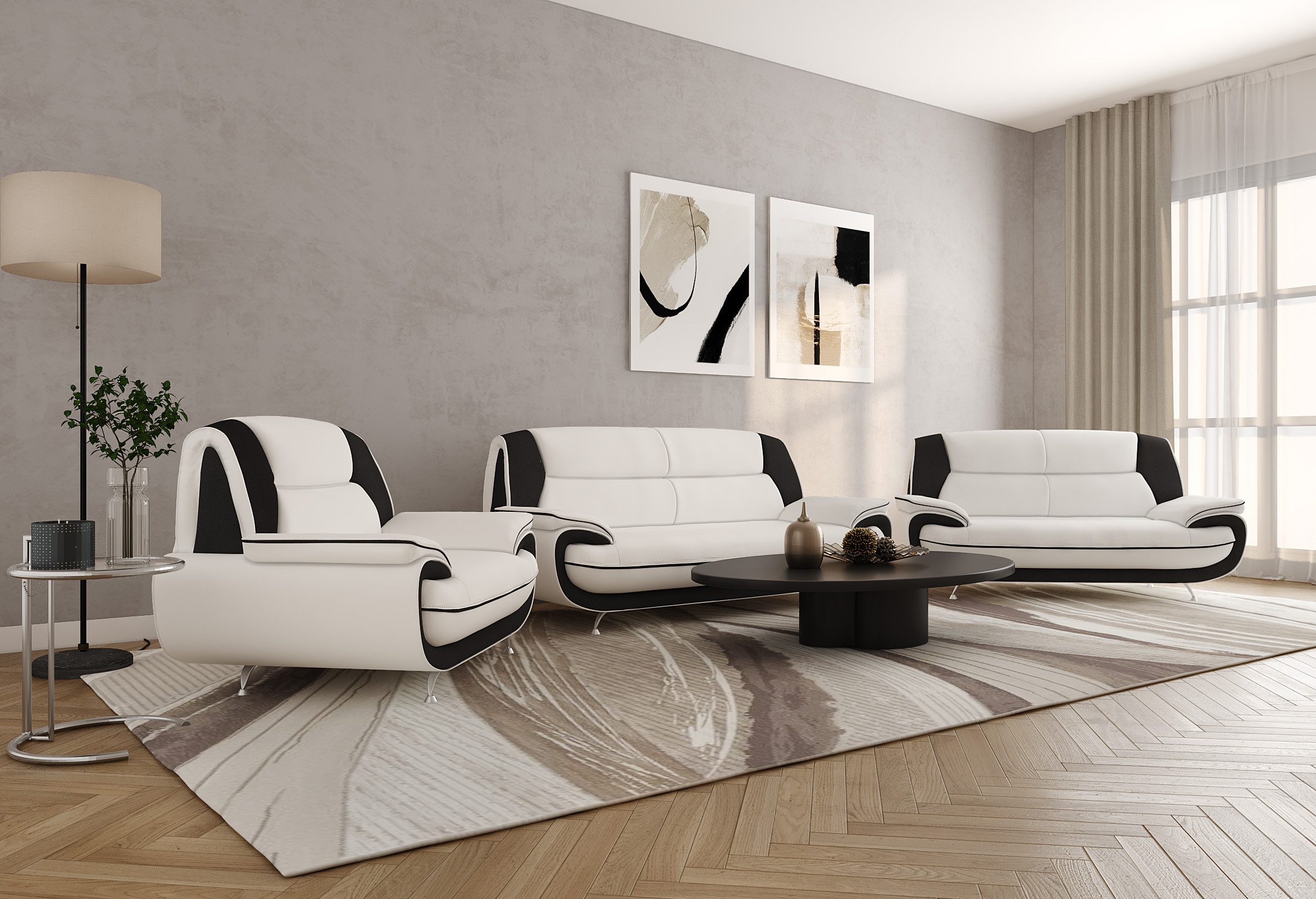 Kaiser Möbel Loungeset Wohnzimmer-Set 3-2-1 modern, Stoff Kronos, PALERMO, (3-2-1, Sitzgarnitur 3-2-1), breite Sitzflächen keine Schlaffunktion