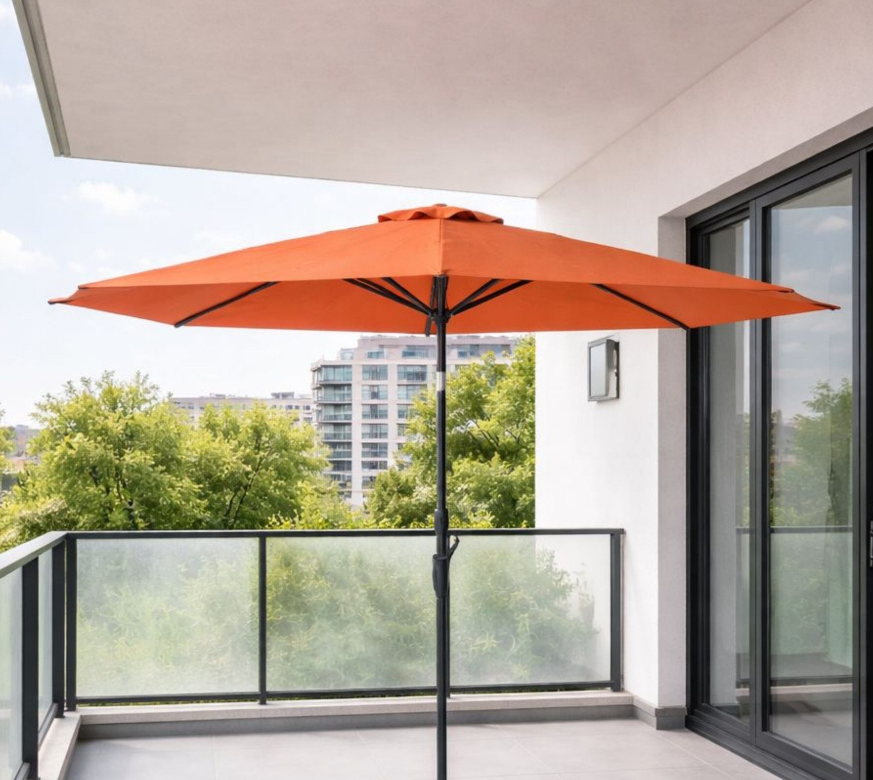 Leco Marktschirm Partyschirm Balkonschirm Ø 300 cm rund anthrazit Orange *, LxB: 300x300 cm, Knickfunktion durch Drehrad-Verstellung