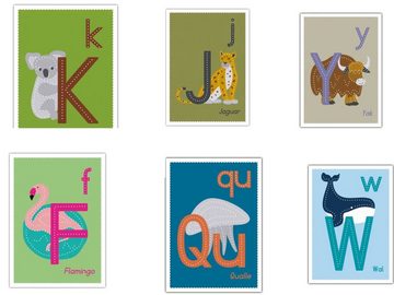 LK Trend & Style Bastelkartonpapier Familienmomente 26 Buchstabenkarten zum Prickeln ABC mit Tiermotiven DIN A6 - Geschenkidee für die Einschulung (Schultüte/Zuckertüte) Schulanfang, 100% Recyclingpapier