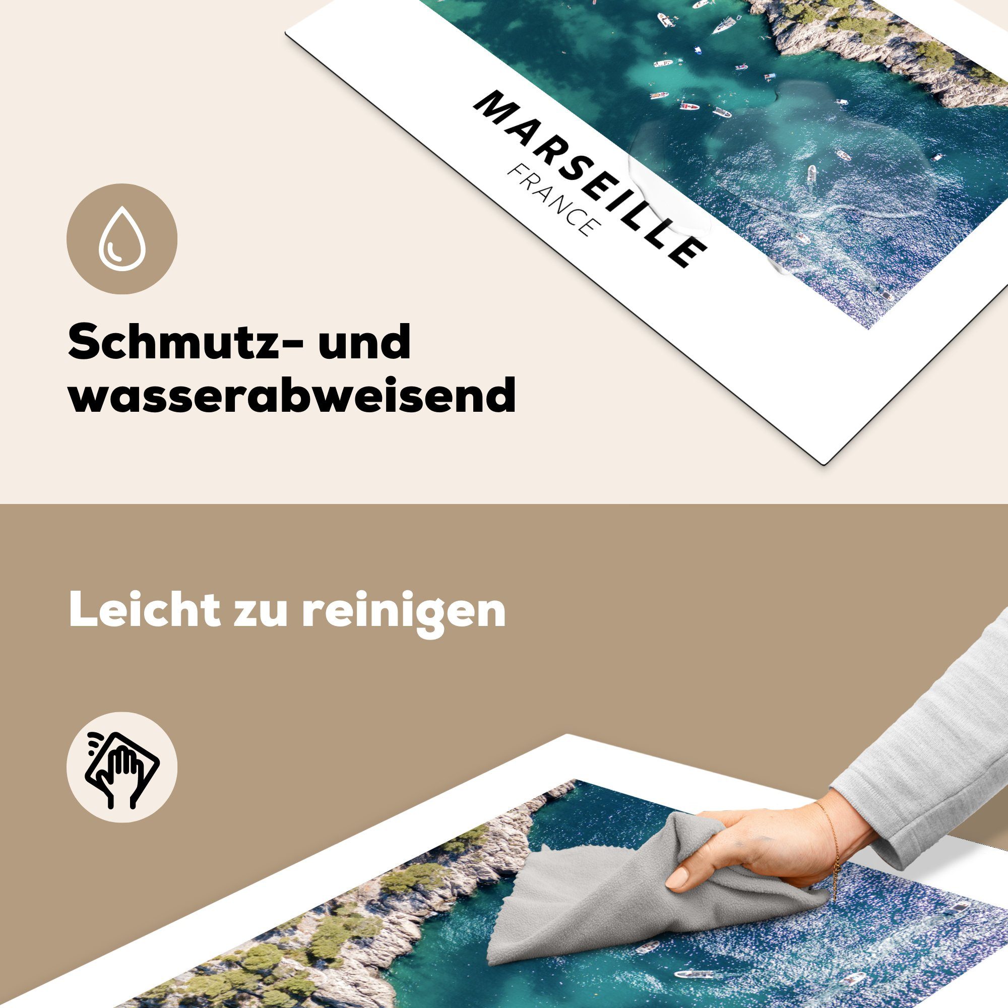 Marseille Schutz cm, - die Frankreich (1 Boote, MuchoWow Vinyl, - 81x52 Ceranfeldabdeckung Induktionskochfeld tlg), für küche, Herdblende-/Abdeckplatte